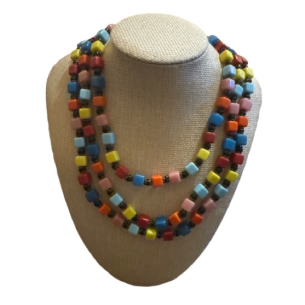 Vintage harlequin Chez art deco Colorful Beaded Necklace